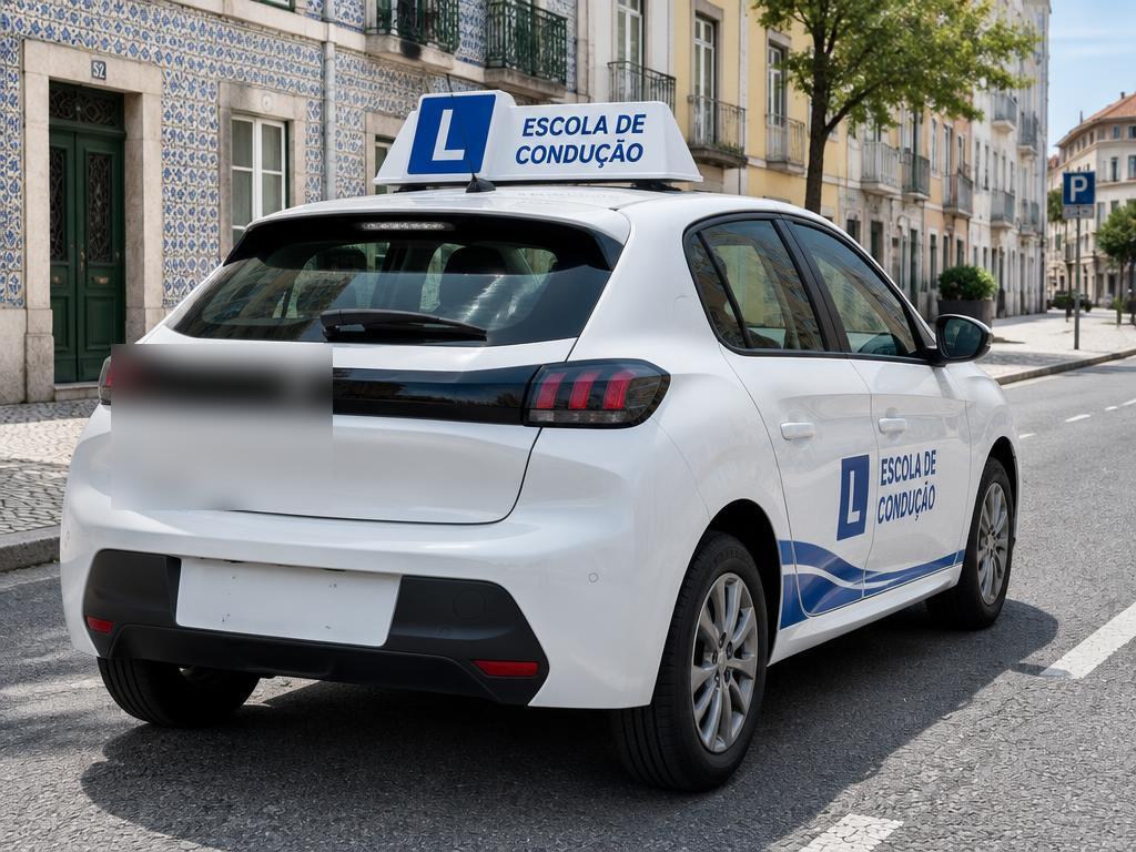 Carro de instrução com placa de escola de condução